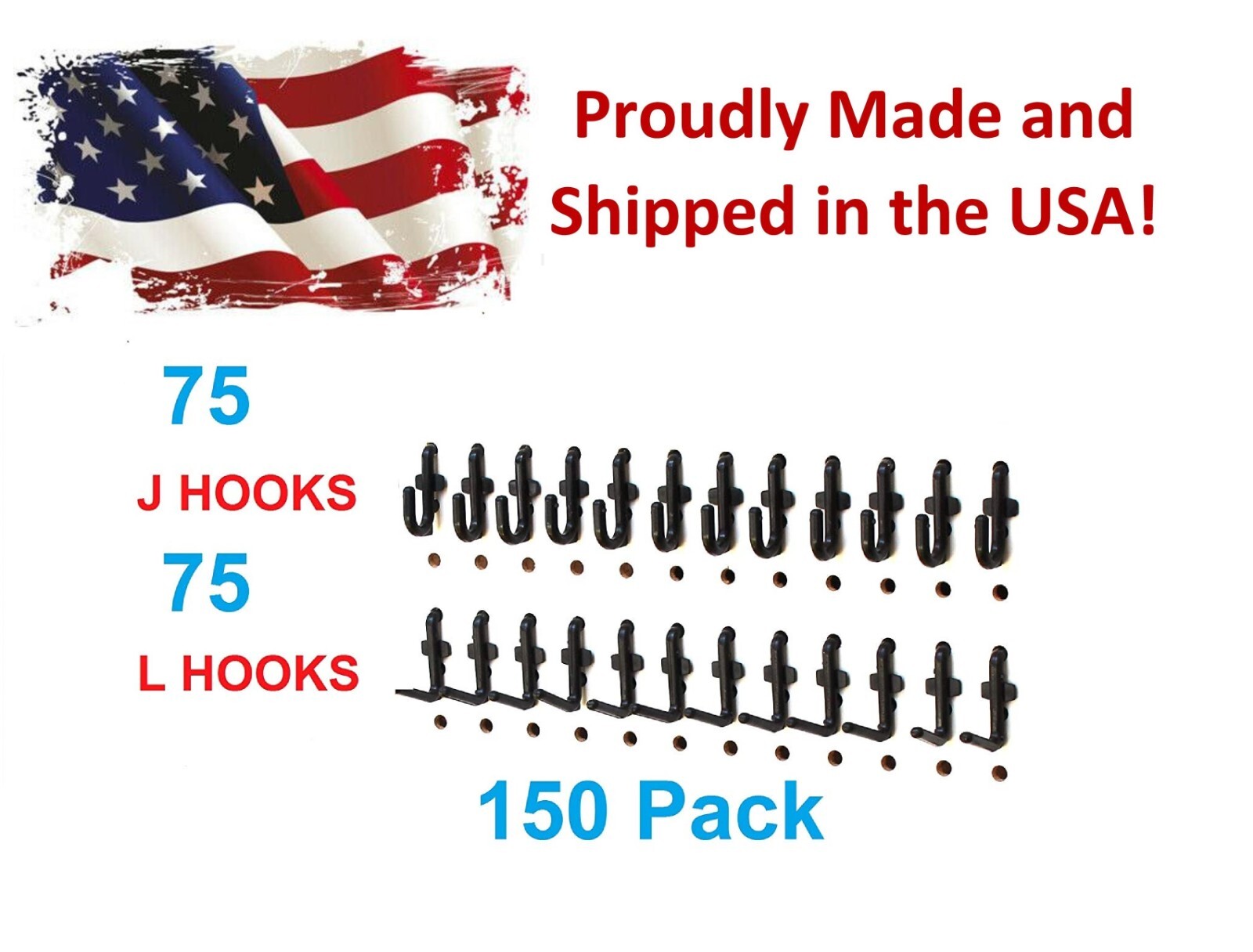 Plastic Black J & L Style Pegboard Hooks Kit - 150 Pack PEGBOARD NOT INCLUDED