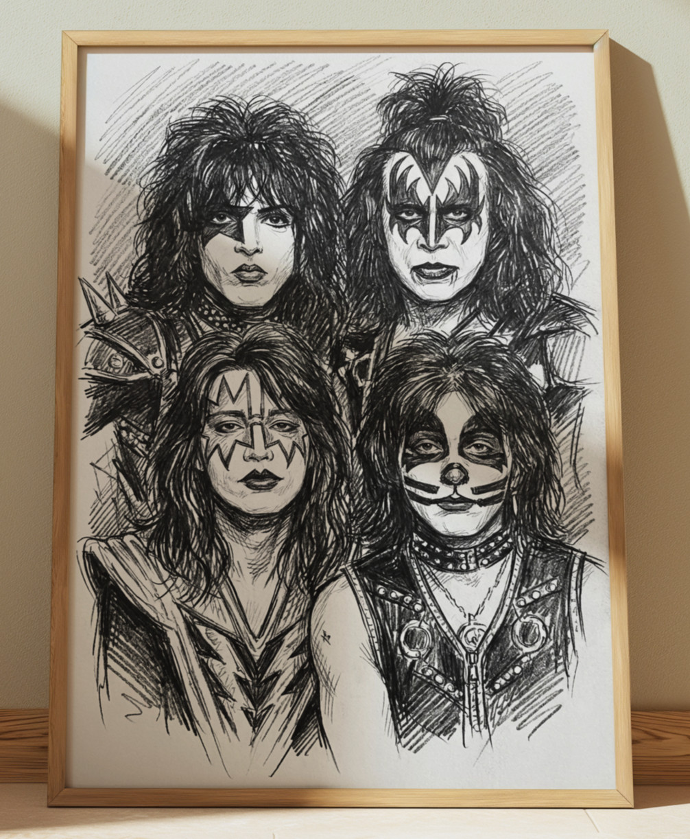 KISS ROCK BAND DRAWING SKETCH PRINT 8"x10"  KISS WALL ART HOME DECOR