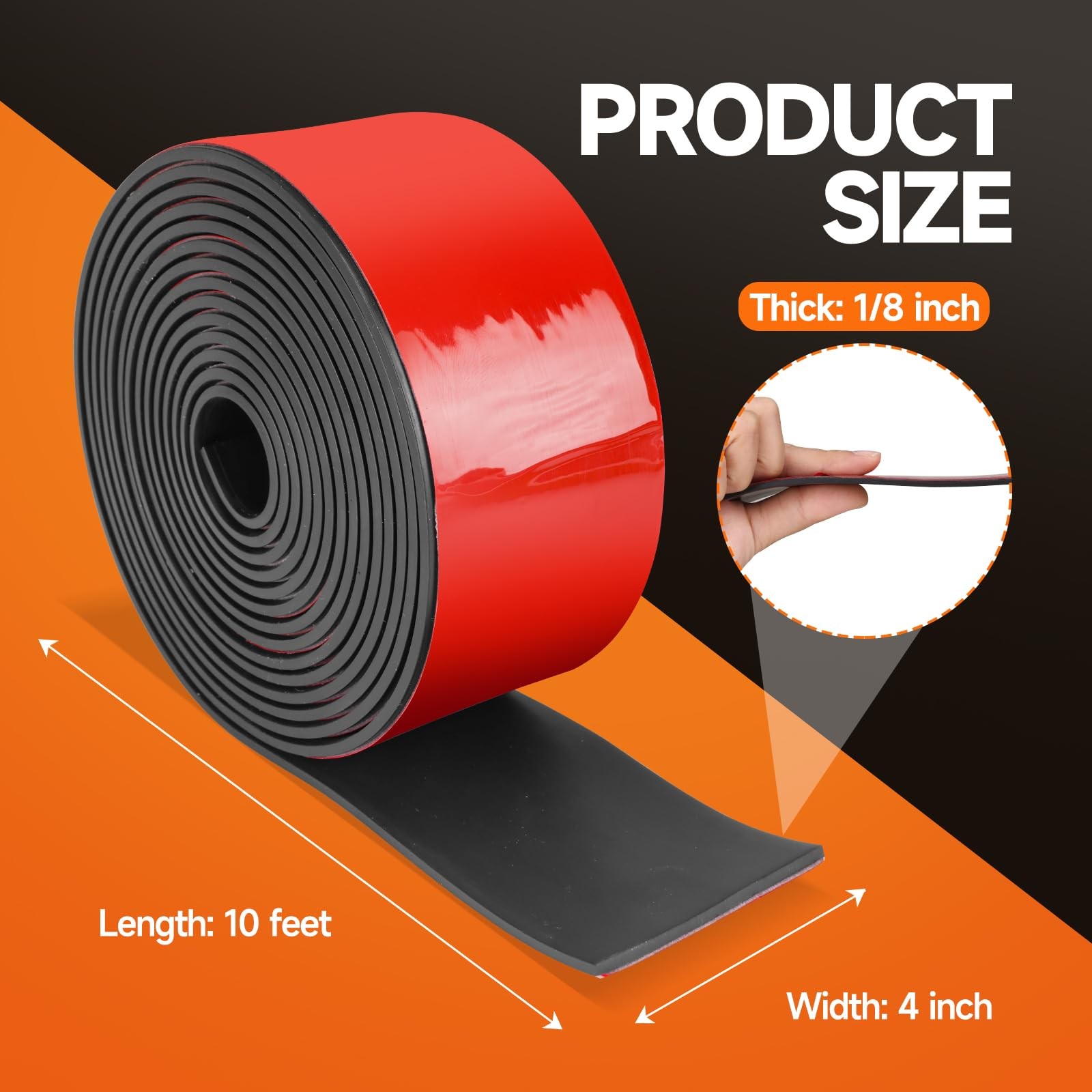 TORRAMI Neoprene Rubber Strips Adhesive Solid 4" Wide X 10' Long, Black