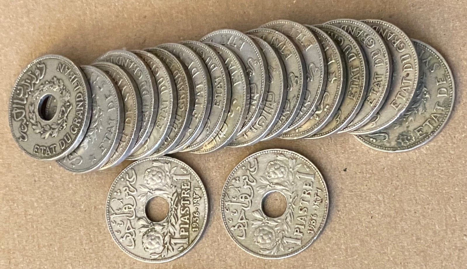 1936 Great Lebanon French Colonies 1 Piastre Ghirsh Coin KM 3 (Lot of 20 Pieces)