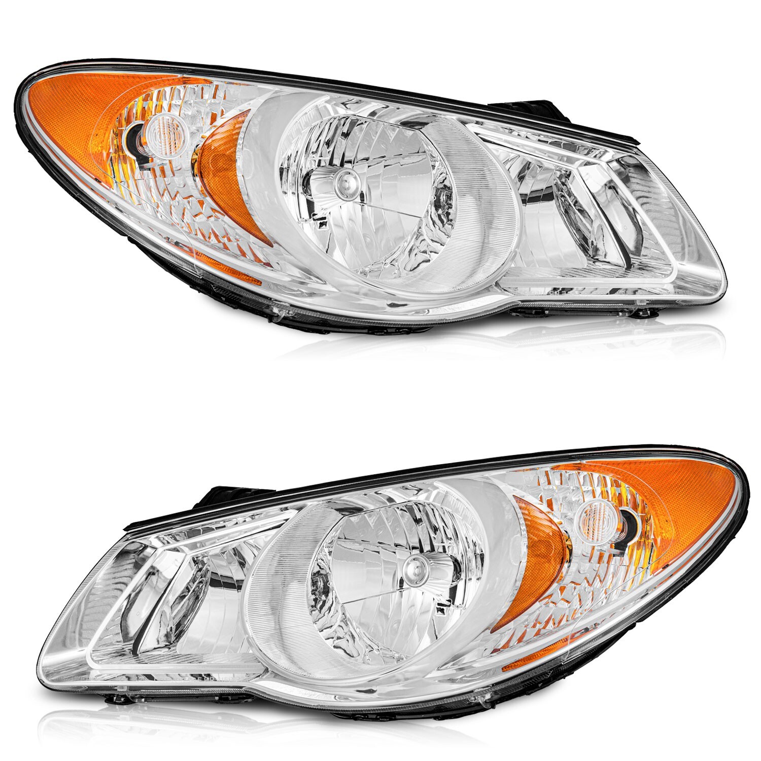 WEELMOTO Pair Headlights For 2007-2009 Hyundai Elantra Chrome Headlamps w/ Bulbs
