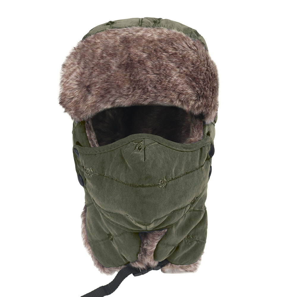 Men Women Winter Windproof Fur Ear Flap Ski Snow Cap Face Mask Warm Hat Cap US