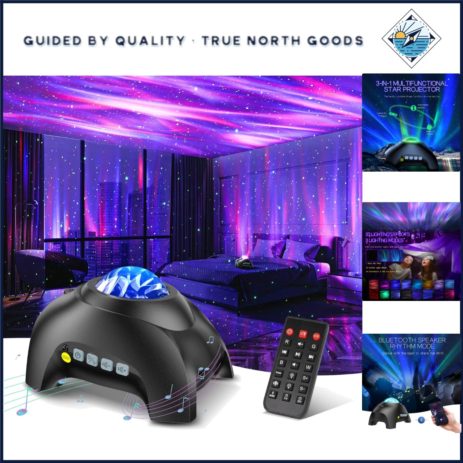 Aurora Projector with 33 Light Effects and Bluetooth Speaker for Home Relaxation