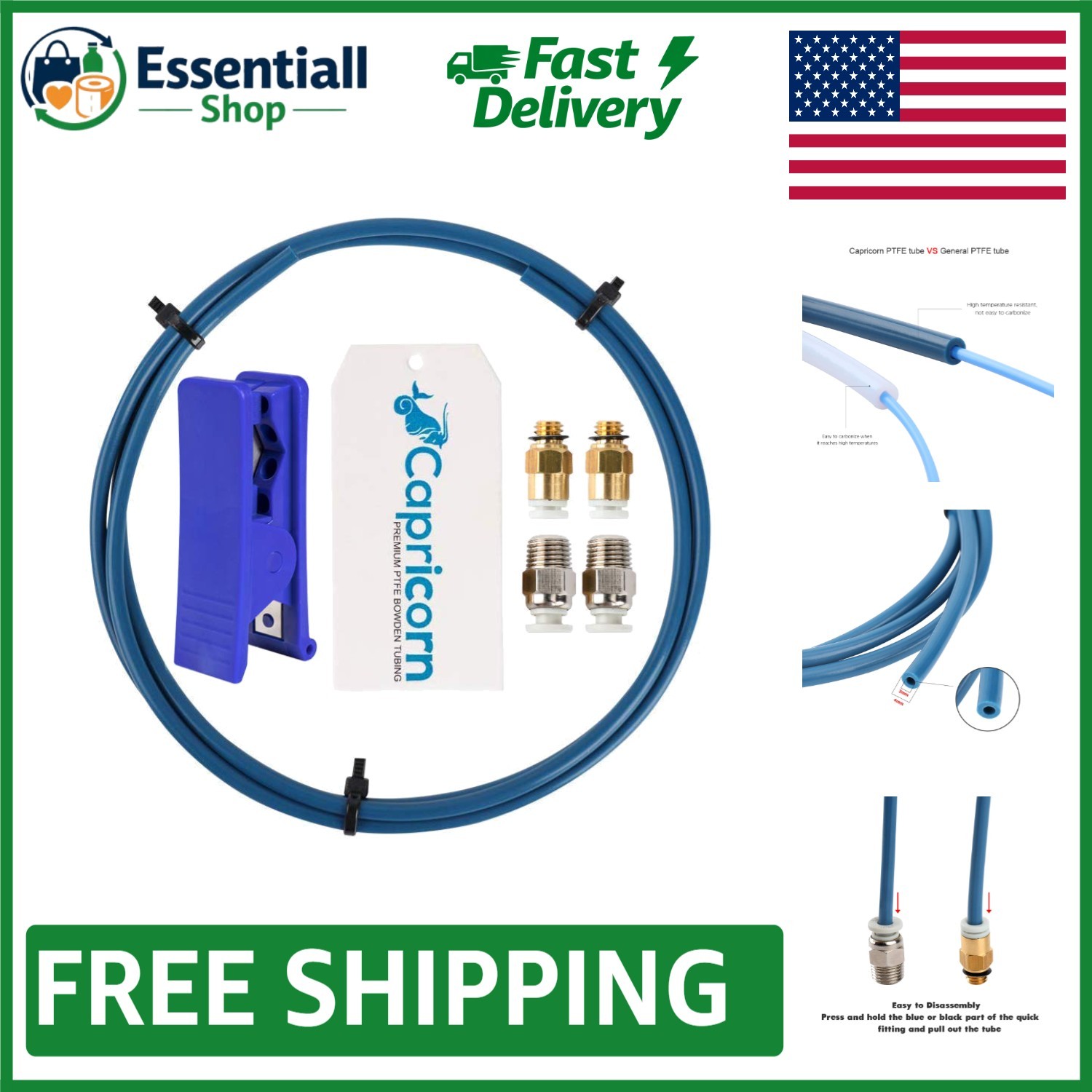 Complete 1M Capricorn PTFE Tubing Kit with Fittings & Cutter for 3D Printers