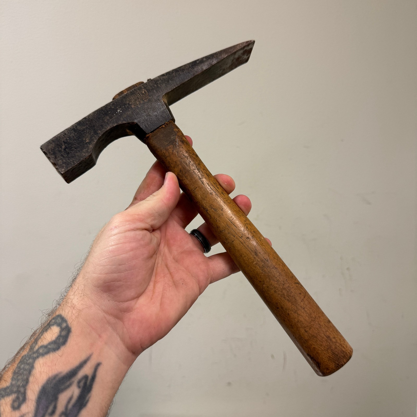 Vtg STANLEY Brick Hammer w/ Wood Handle - 11" Total Length - Made in USA