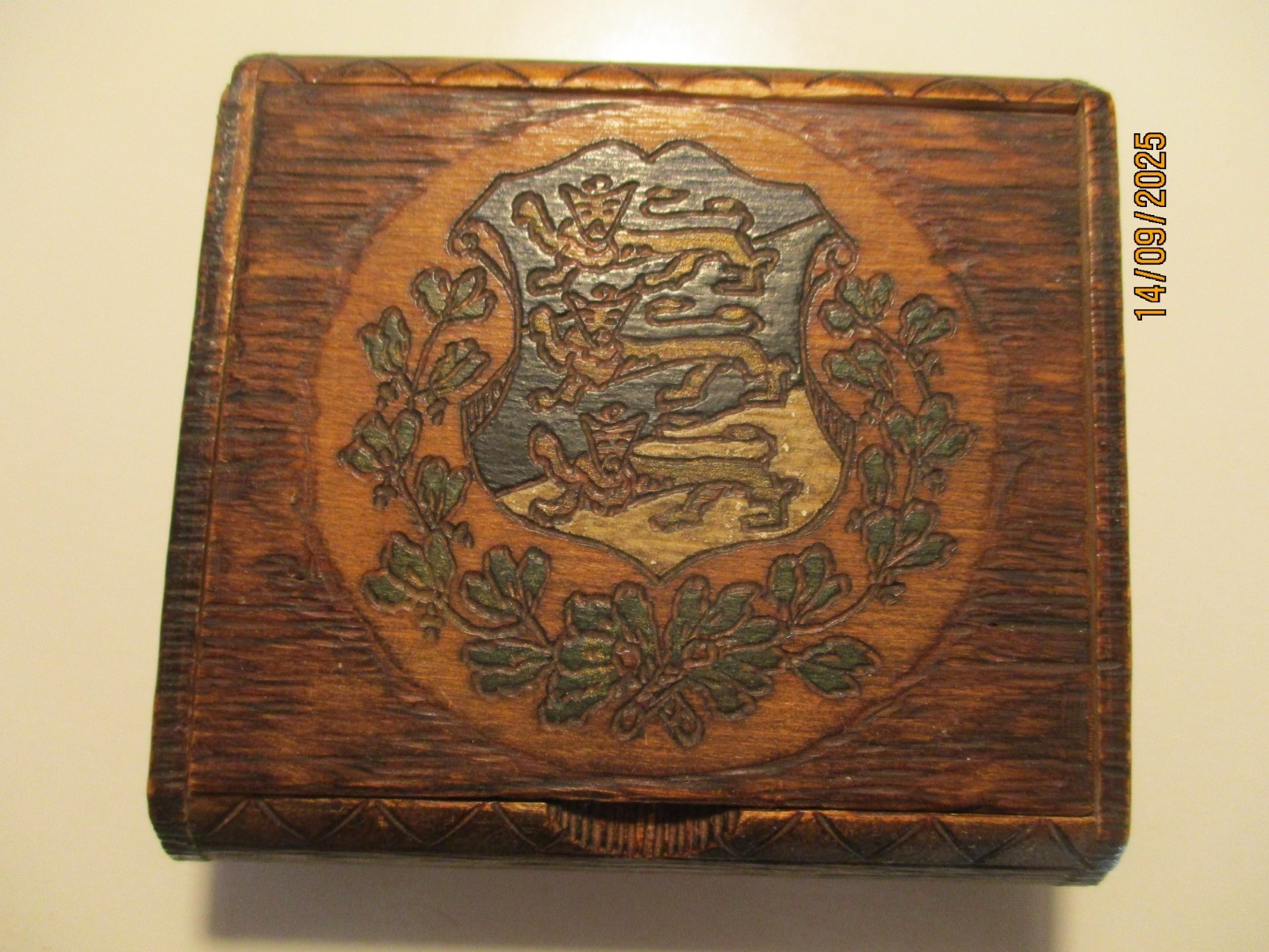 WW II TRENCH ART ESTONIAN ELITE LEGION IN GERMAN ARMY WOODEN CIGARETTE BOX