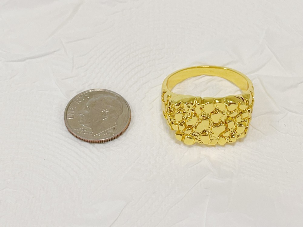 SOLID Ring 14K Gold Large Square Nugget Yellow Gold US 12
