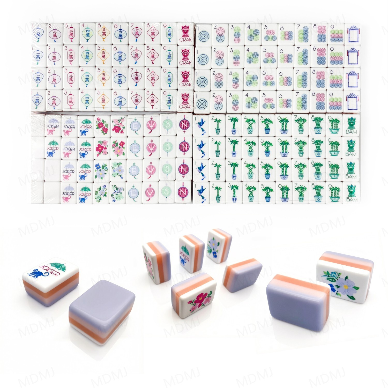 New! Vibrant Layered Mahjong Tiles - Full American Set 160 Tiles - Lavender