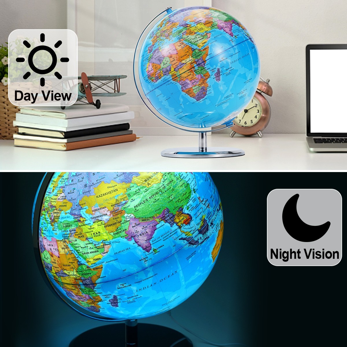 WORLD GLOBE EARTH Map Rotating Geography Ocean Classroom Learning Desktop