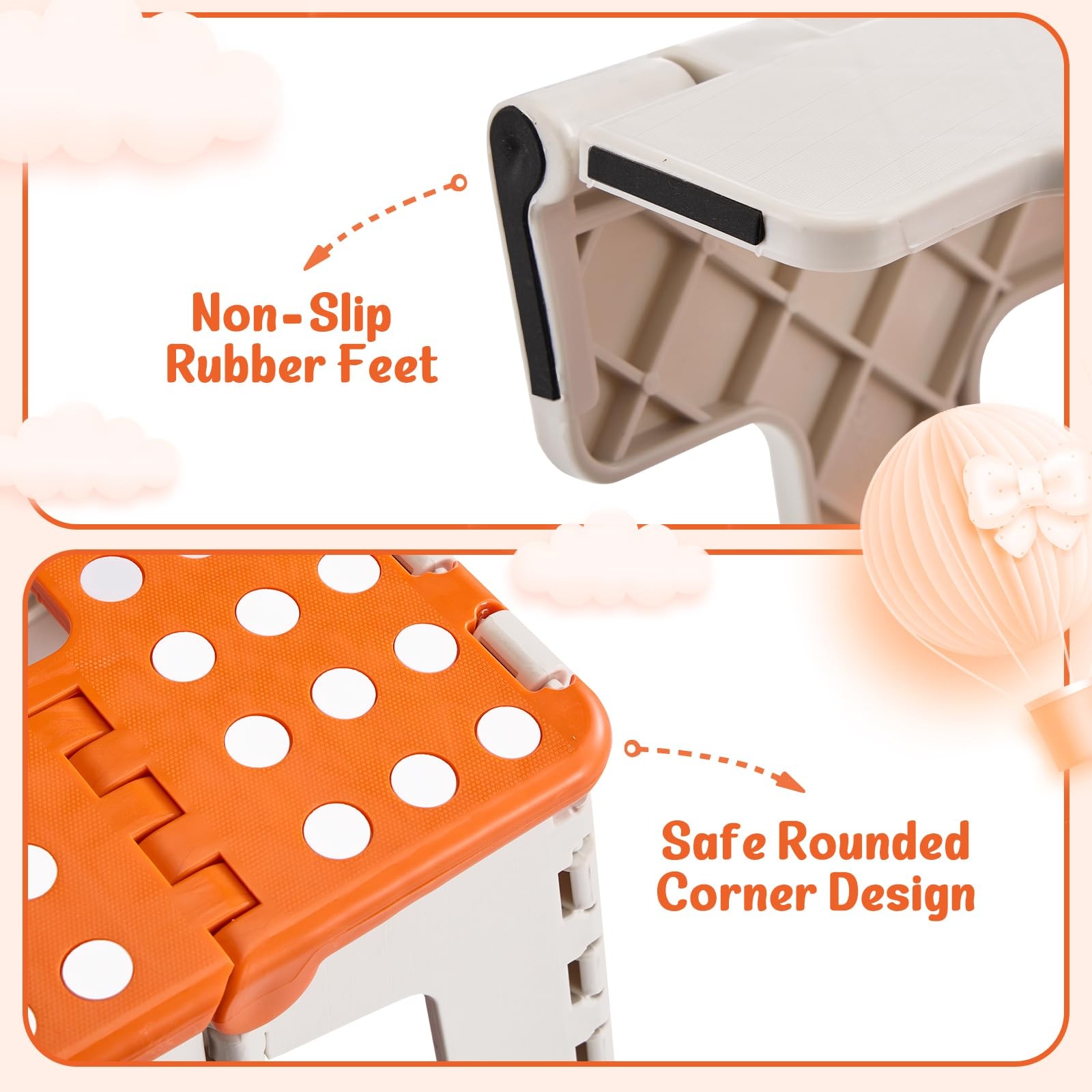 9 Inch Folding Step Stool 300 LB Capacity Plastic Foldable Step Stools for Ki...