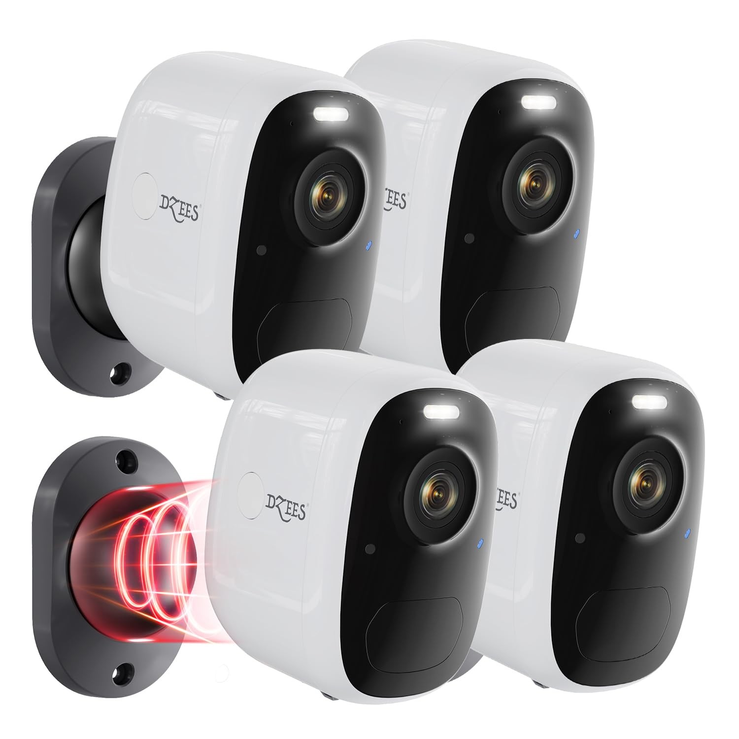 Dzees 4MP Wireless Outdoor Security Cameras, 4Pcs White Single Camera