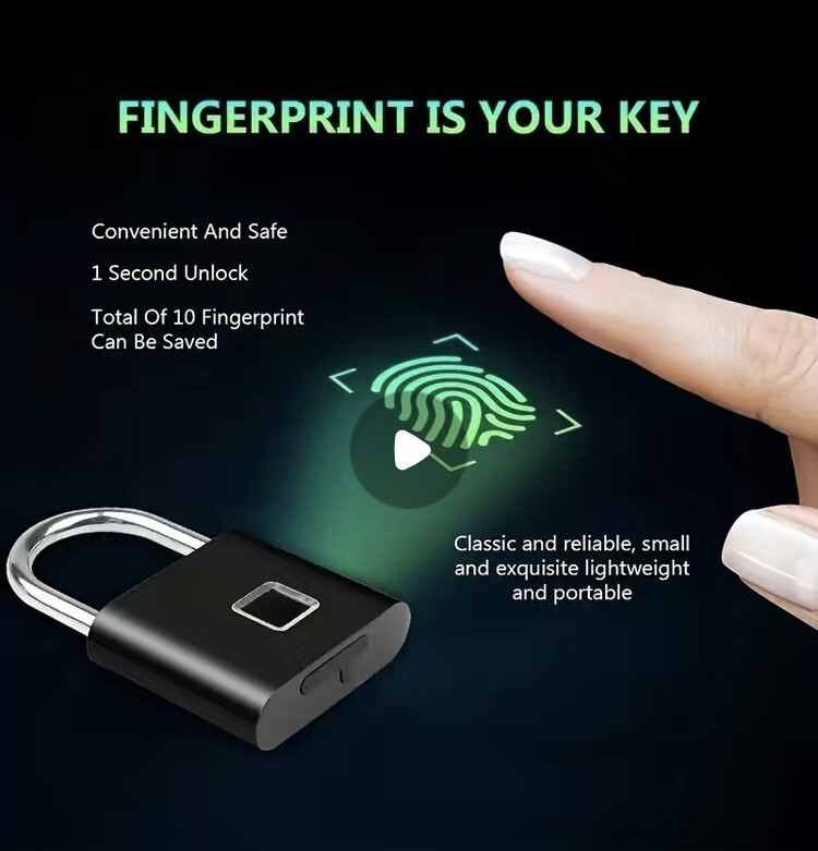 Smart Fingerprint Door Lock Security Keyless Padlock USB Rechargeable Waterproof