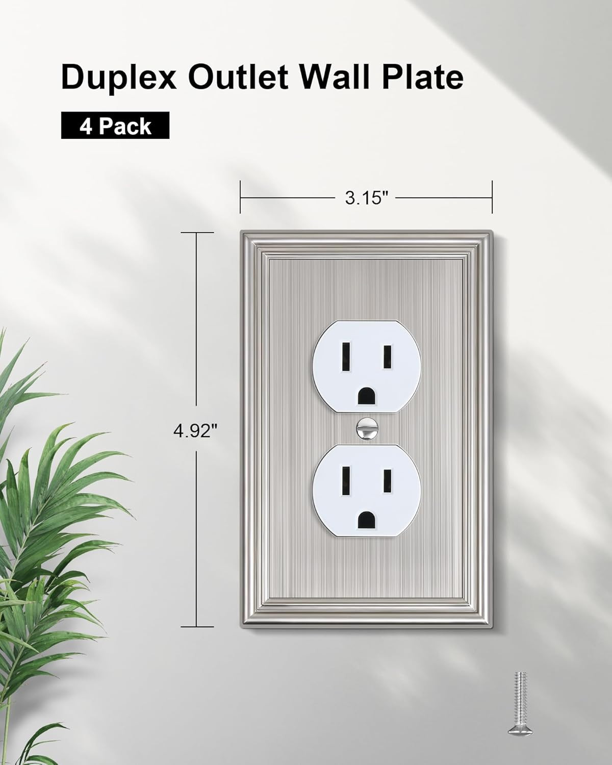 4-Pack Duplex Outlet Cover, Durable Solid Zinc Alloy Decorative Switch Plates an