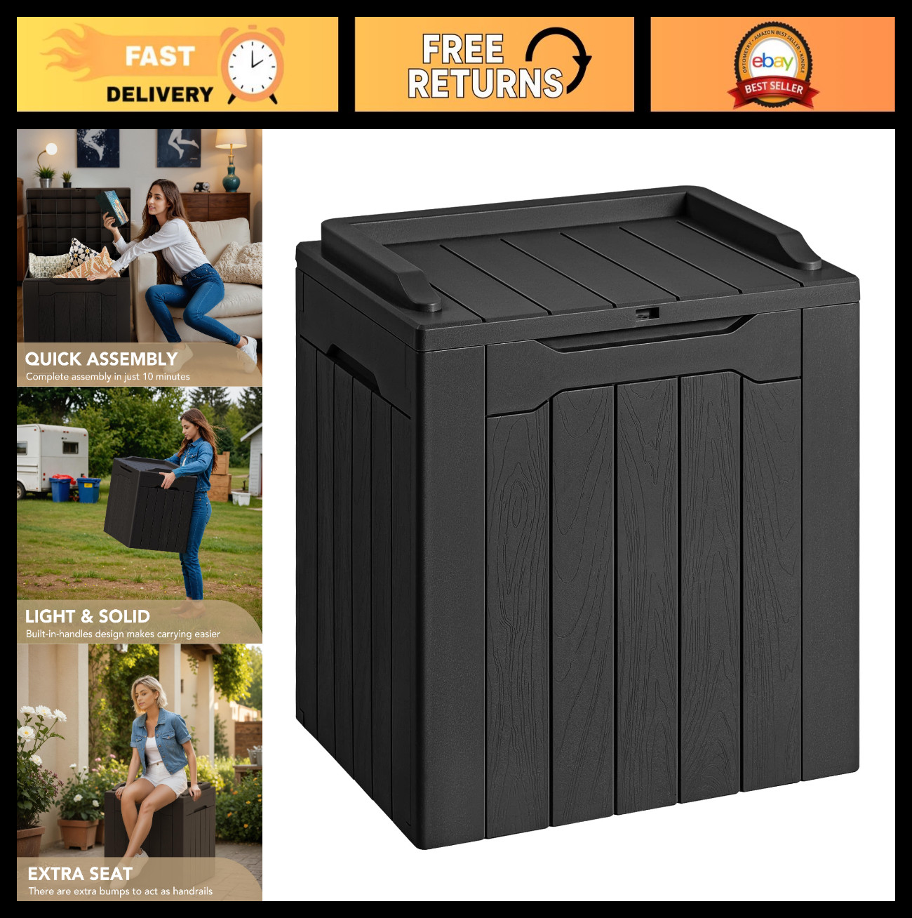 30 Gallon Waterproof Resin Deck Box - Outdoor Storage for Patio, Pool, Garden To