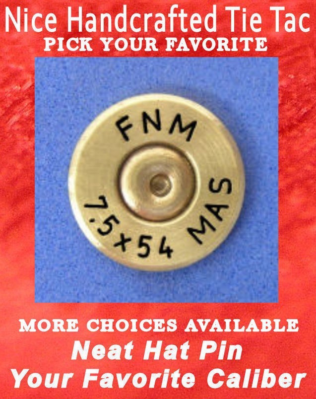 French FNM  7.5 X 54 MAS  Cartridge Brass Hat Pin Tie Tac Jacket Pin Bullet Ammo