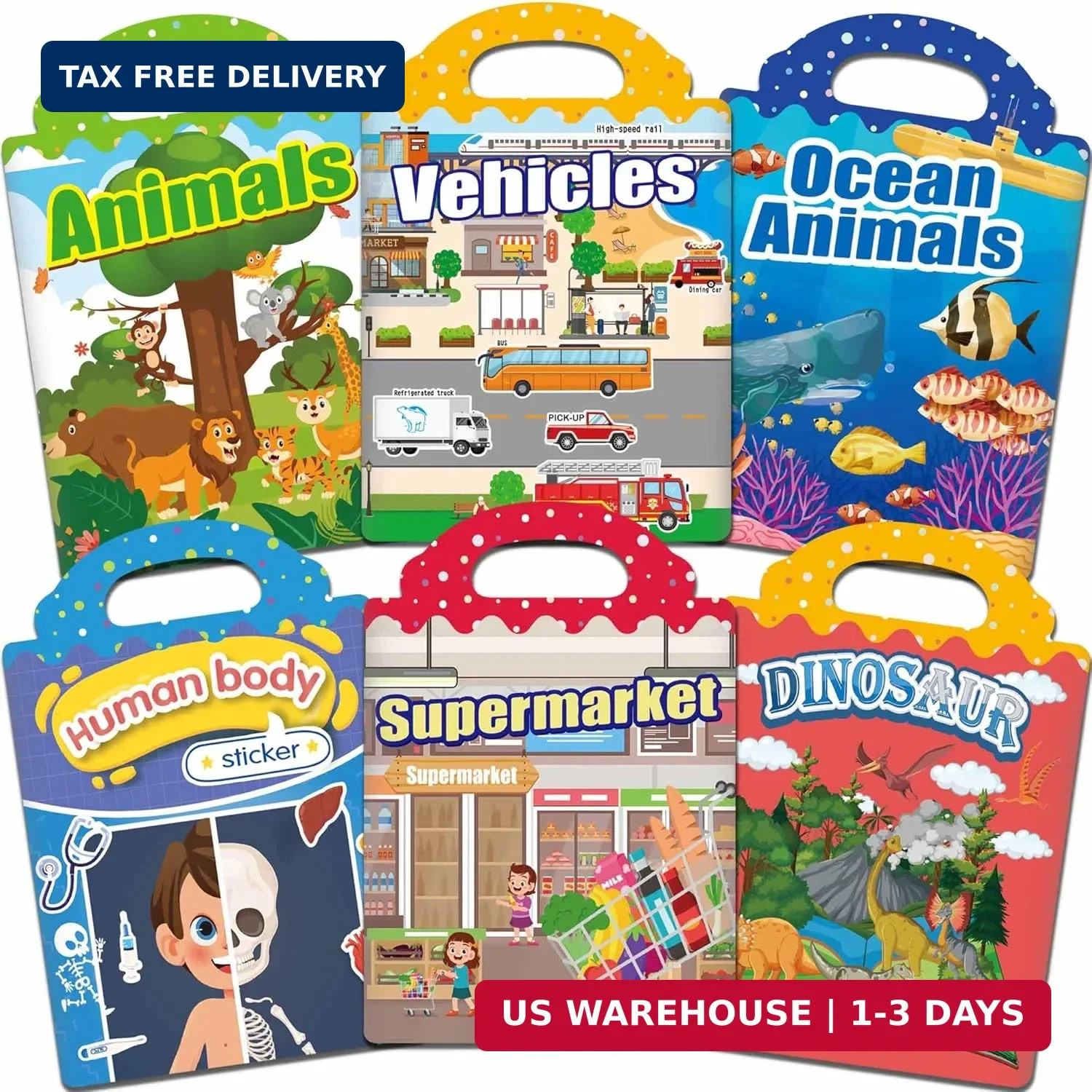 iGetooy 6 Sets Reusable Sticker Book for Toddlers 1-3, Jelly Sticker Books for T