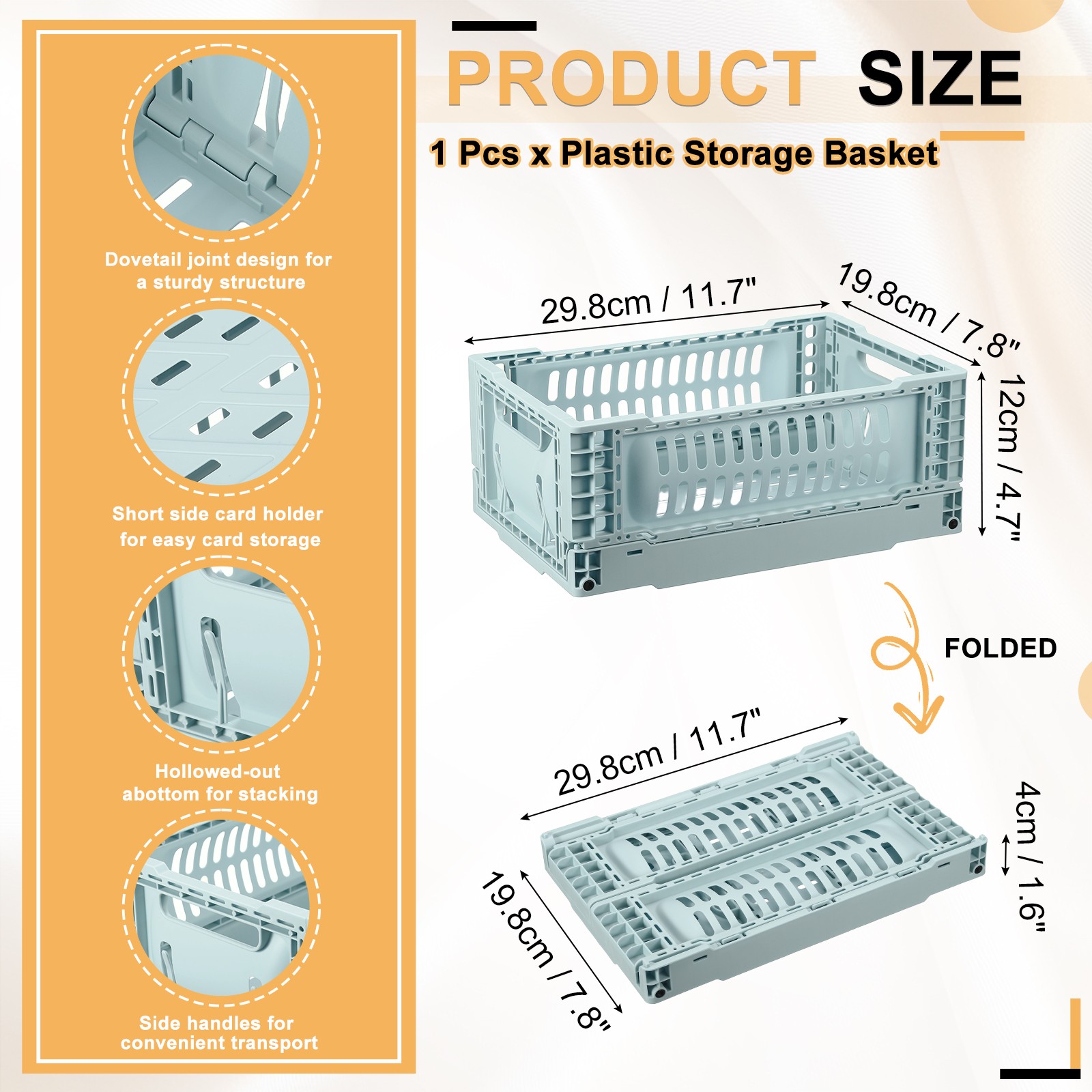 Collapsible Crates, 11.7x7.8x4.7" Small Plastic Storage Baskets, Light Blue
