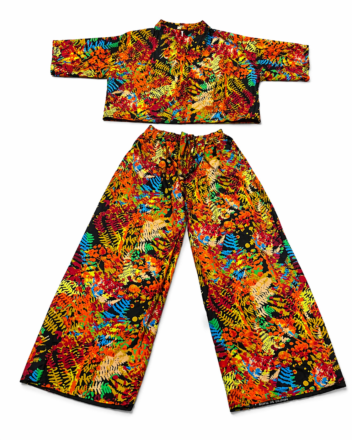 Colorful African Print 2-Piece Set – Women’s Crop Top & Wide Leg Pants Outfit L