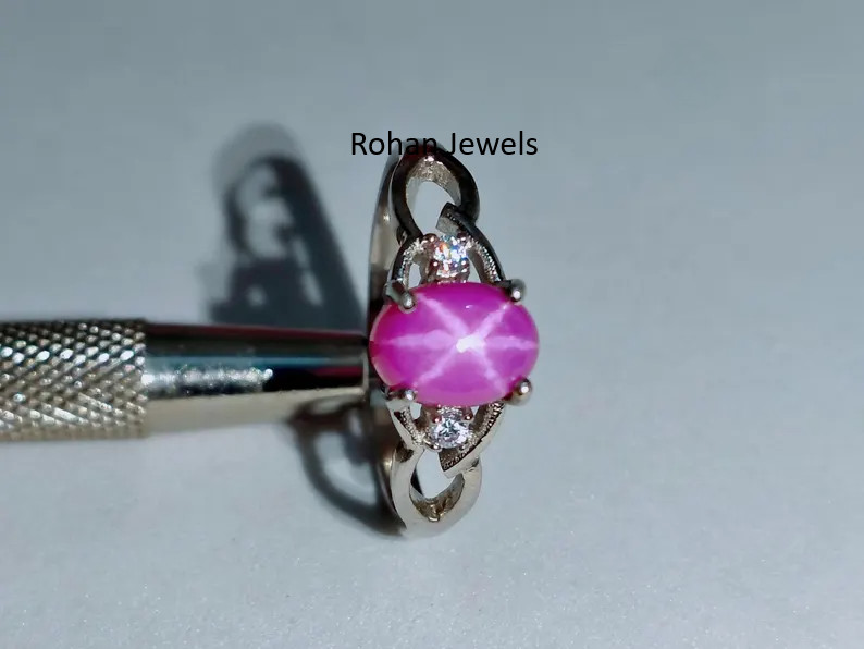 Pink Lindy Star Ring 925 Sterling Silver Lab Created Handmade Silver Ring