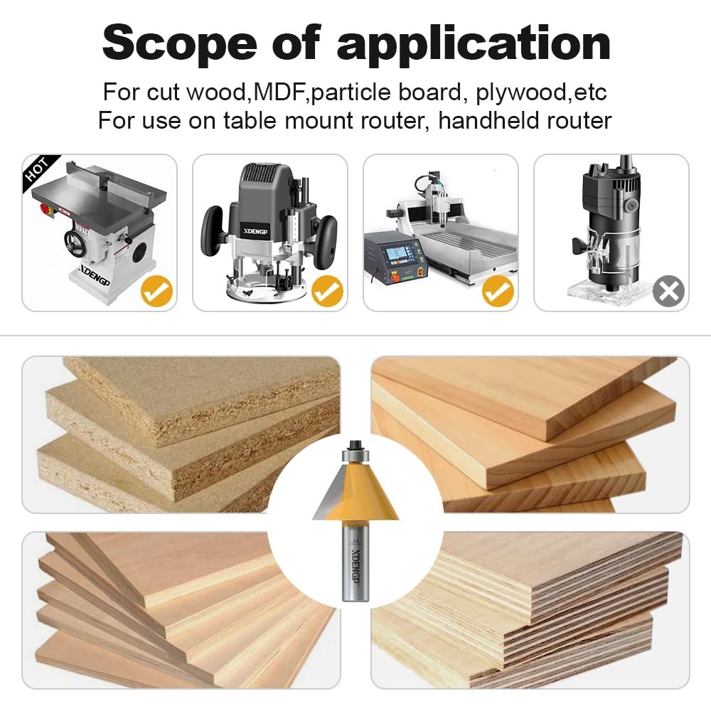 30 Degree Chamfer Router Bit with 1 Inch Cutting Length,1/2 Inch Shank Carbide E