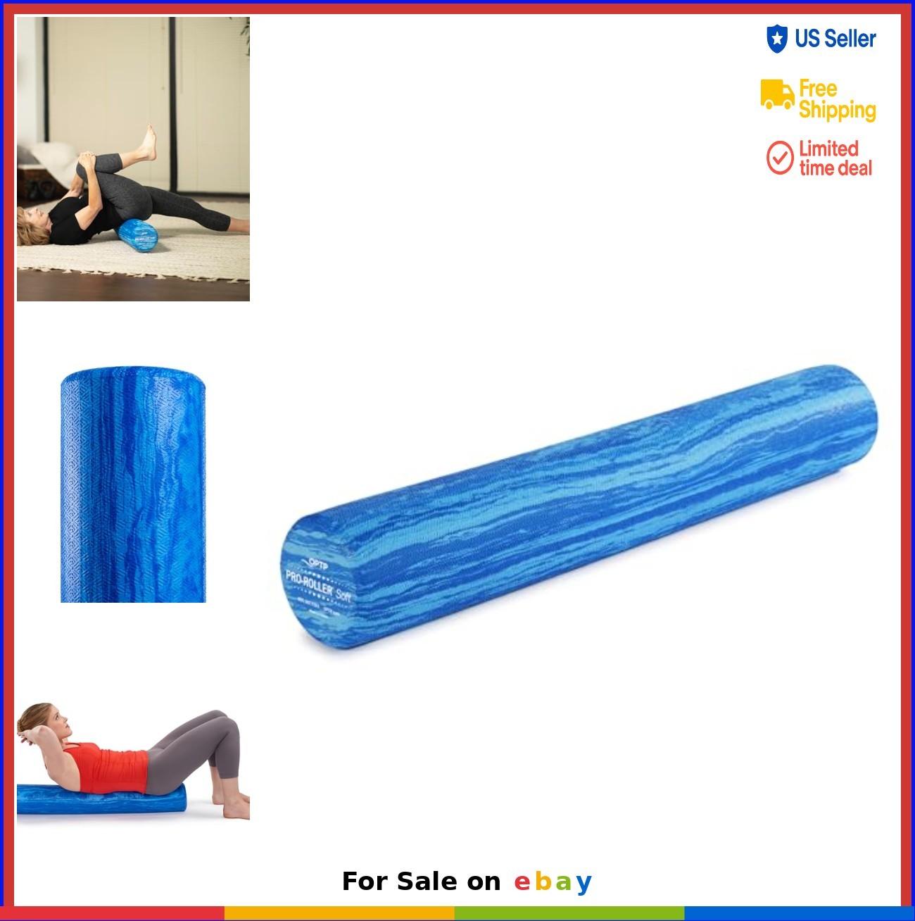 Soft Foam Roller 36 Inch 6 Diameter Blue EVA Closed Cell Pilates Yoga Muscle