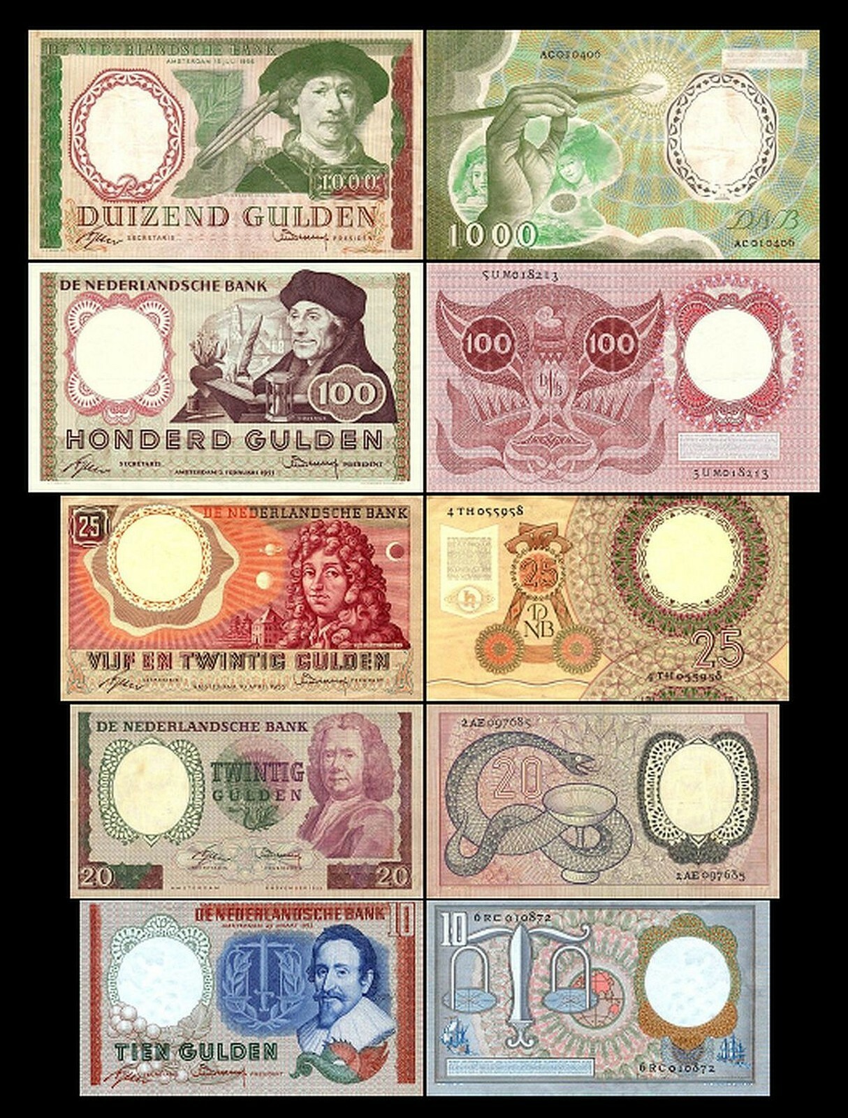 10, 20, 25, 100, 1000 Gulden - Edition 1953 - 1956 - Reproduction - 004