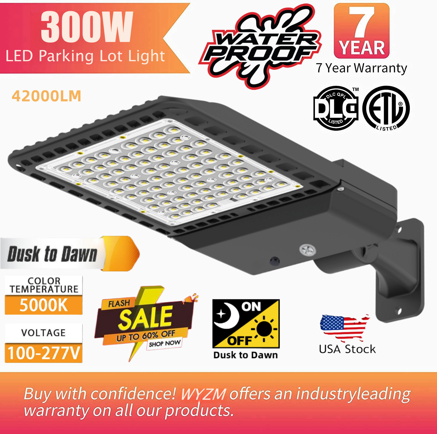 300W LED Flood Light 39000LM Outdoor Street Stadium Courts Parking Lot Lamp IP65
