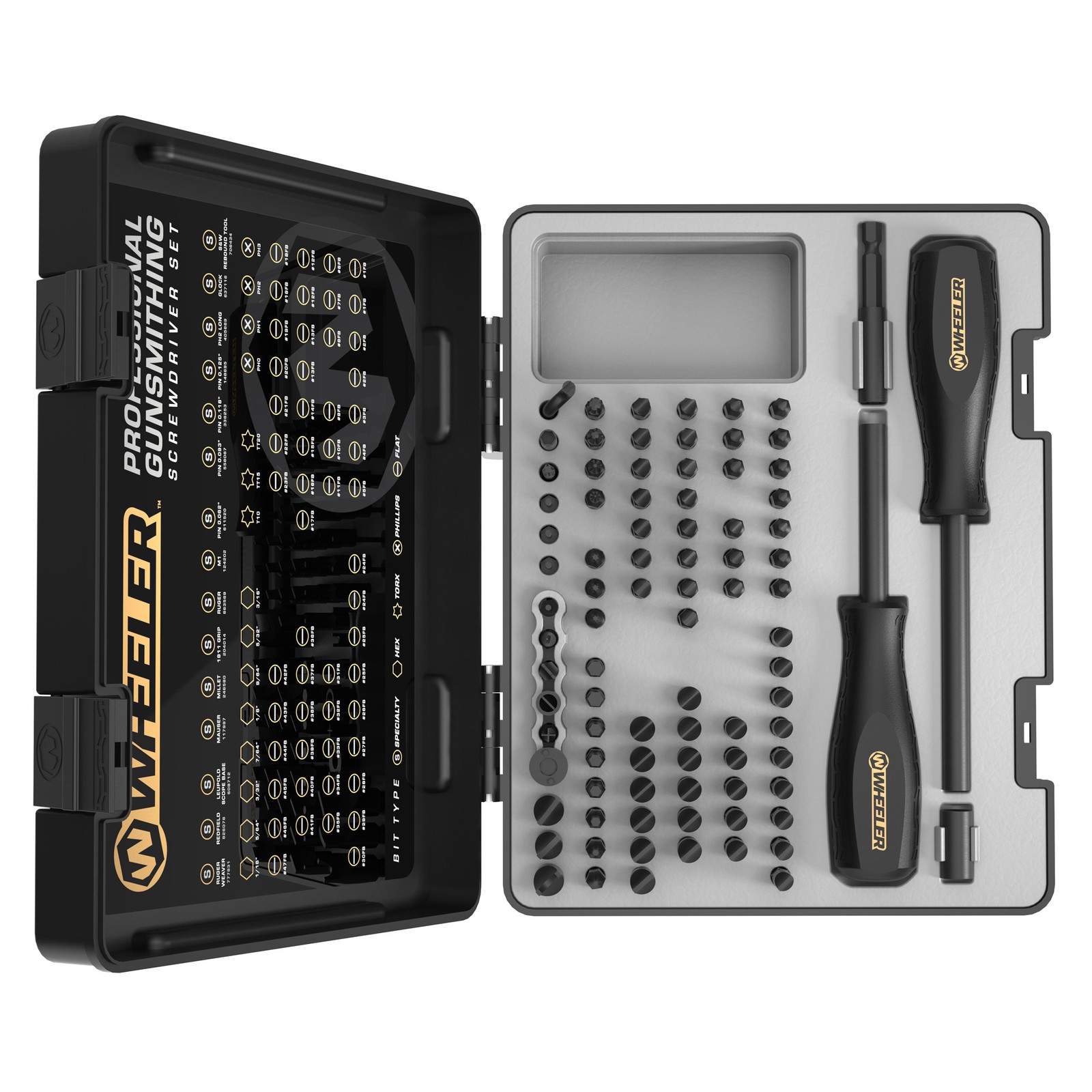 Wheeler Gunsmithing Screwdriver Set 89 Pc Kit 87 Bits 2 Drivers Hard Case Black