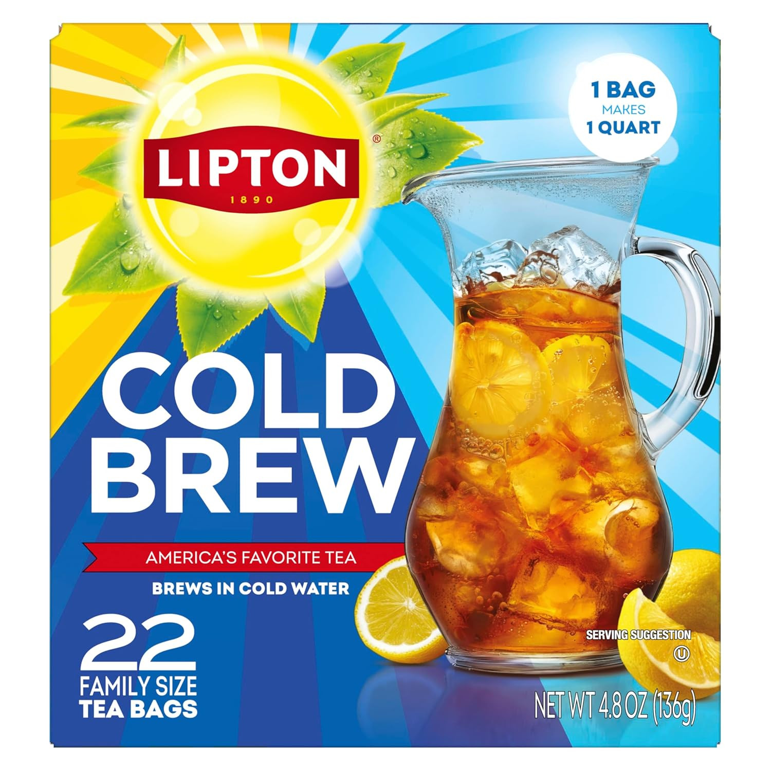 Lipton Cold Brew Iced Tea Bags, Family Size Zero Calories, Easy-To-Make with no