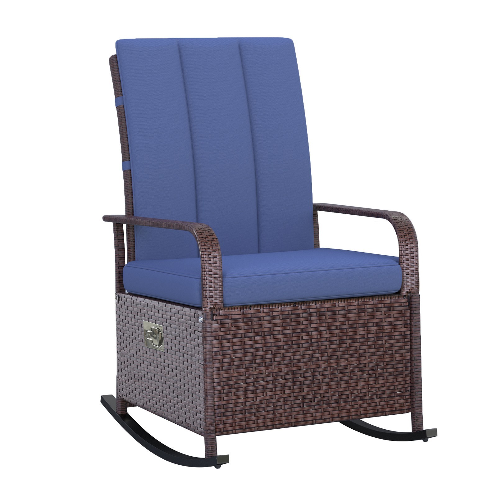 Wicker Outdoor Rocking Chair, Patio Recliner with Adjustment Backrest, PE Rattan