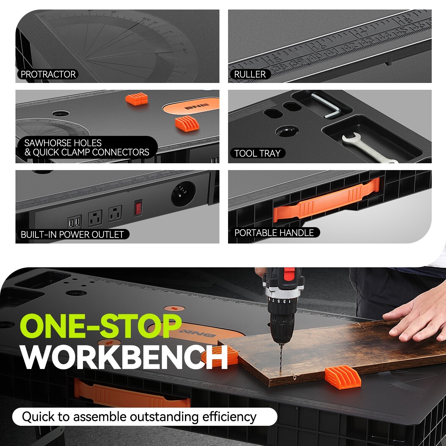 Adjustable Work Height 20.5''/26''/31.5'' 5-In-1 Folding Workbench w/ 4 Wheels