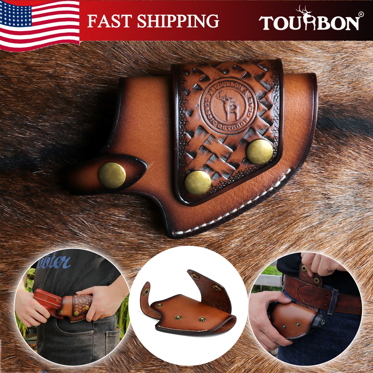TOURBON Leather Driving Holster Handgun Belt Case Glock/Ruger Carrier Men Gift
