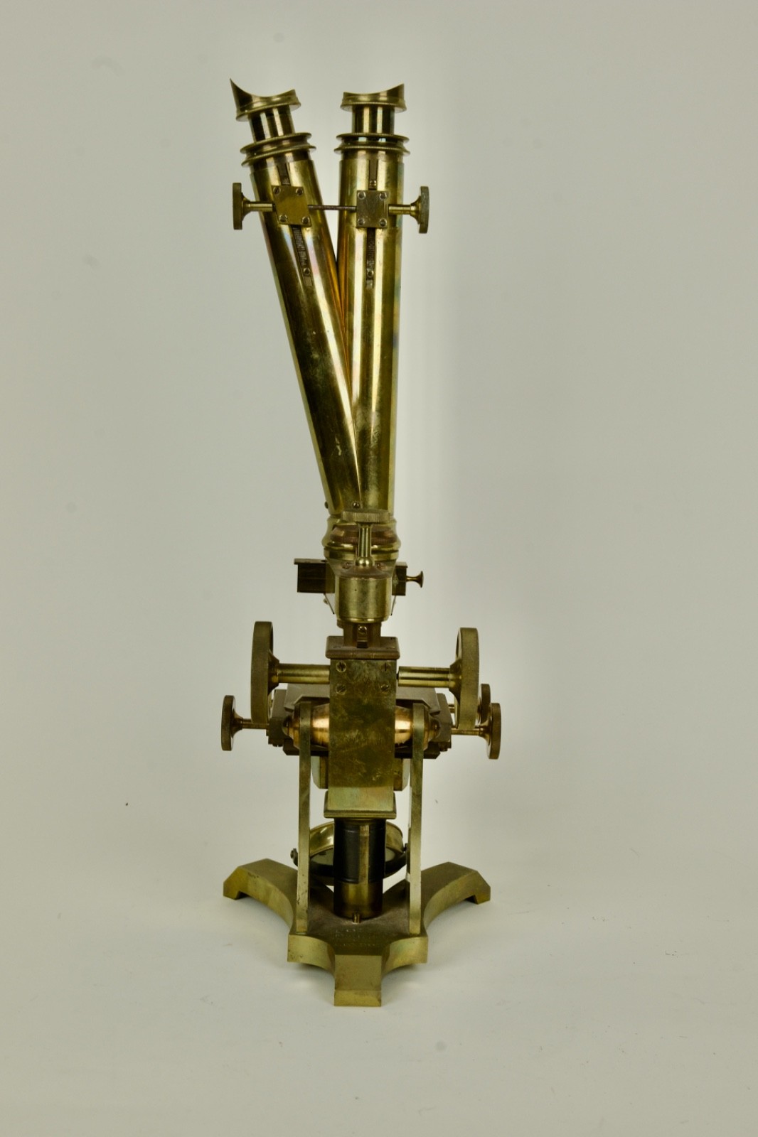 Antique C. Collins Binocular Brass Microscope - London, c. 1875