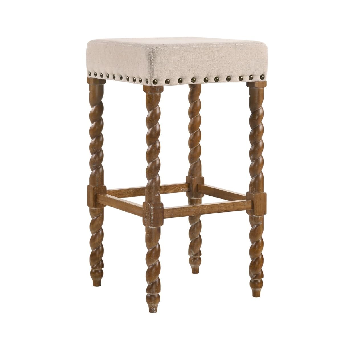 30 Cream And Natural Solid Wood Backless Bar Height Bar Chair
