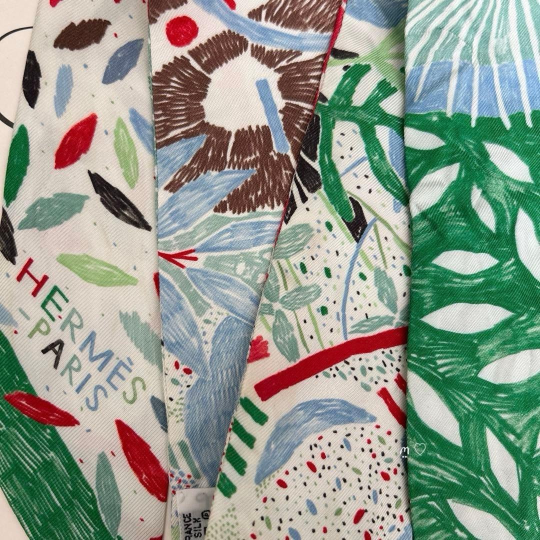 HERMES Twilly Each Nest Building Silk Ribbon Scarf Bird