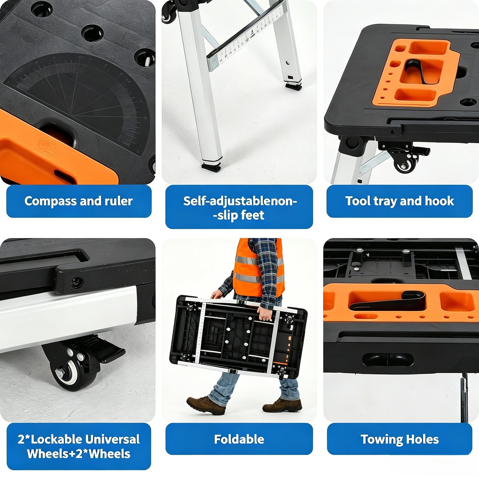 7-in-1 Portable Workstation, Work Table Folding Workbench ,Low Work Platform DIY