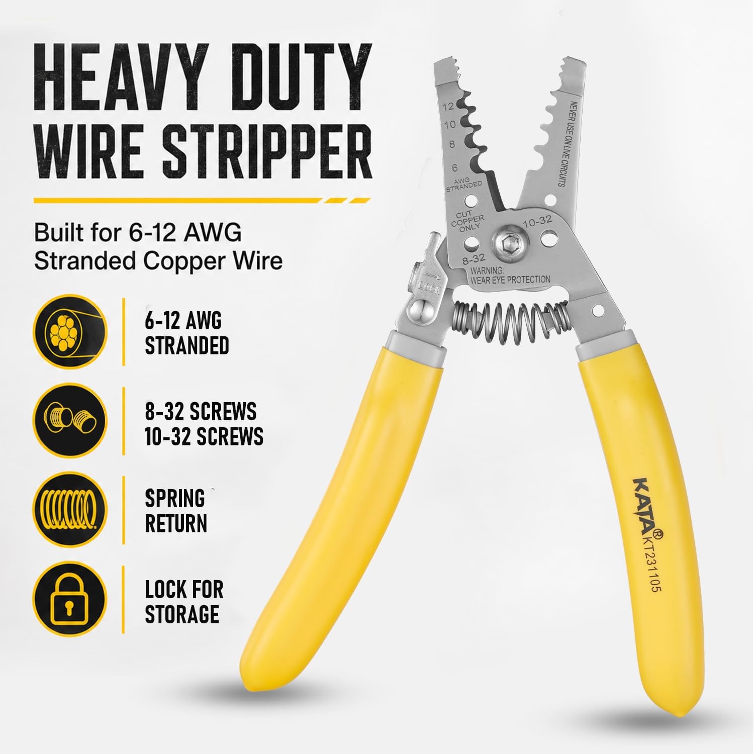 KATA 7 Inch Wire Stripper Cutter, Electrical Stripping Tool Yellow