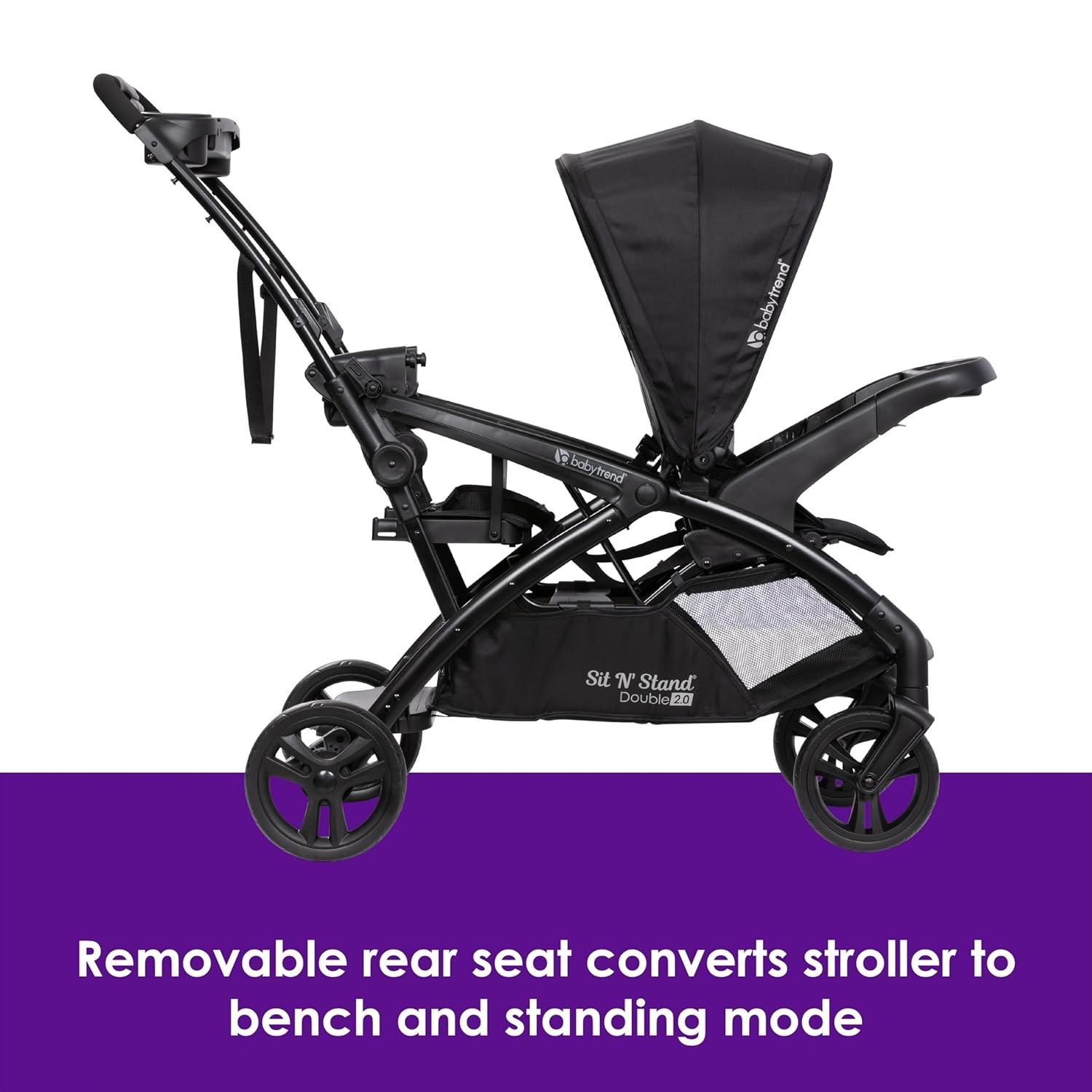Sit N Stand Double Stroller Dash Black 5 Point Harness Adjustable Canopy