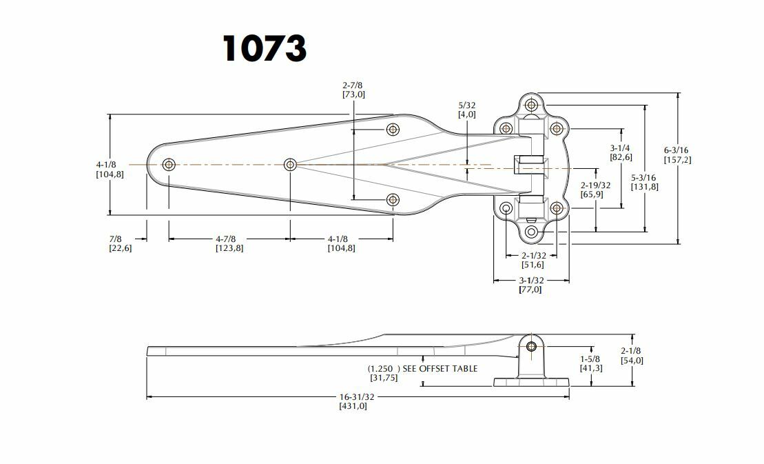 Kason 1073 Reversible Forged Bass Hinge, Flush Offset.