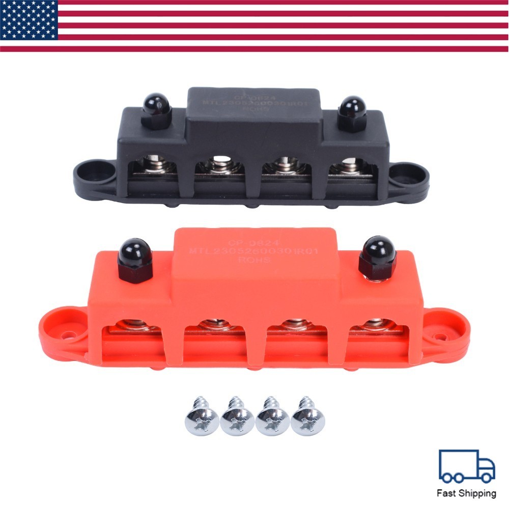 New Red & Black 5/16" 4 Stud Power Distribution Block -BUSBAR- With Cover