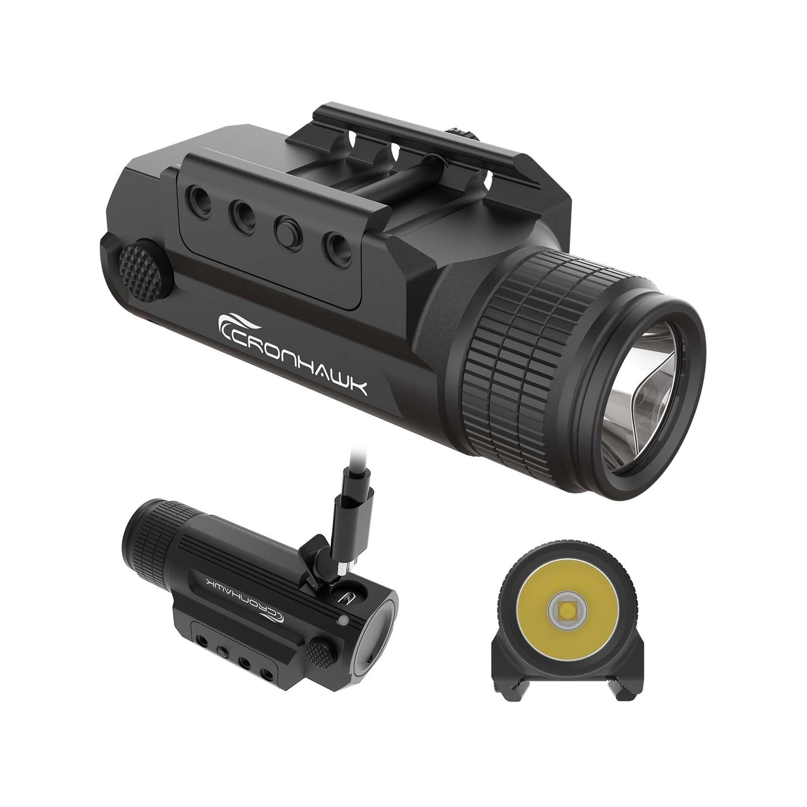 CRONHAWK Pistol Flashlight Rechargeable 700 Lumen Rail Mounted ... FAST USA SHIP