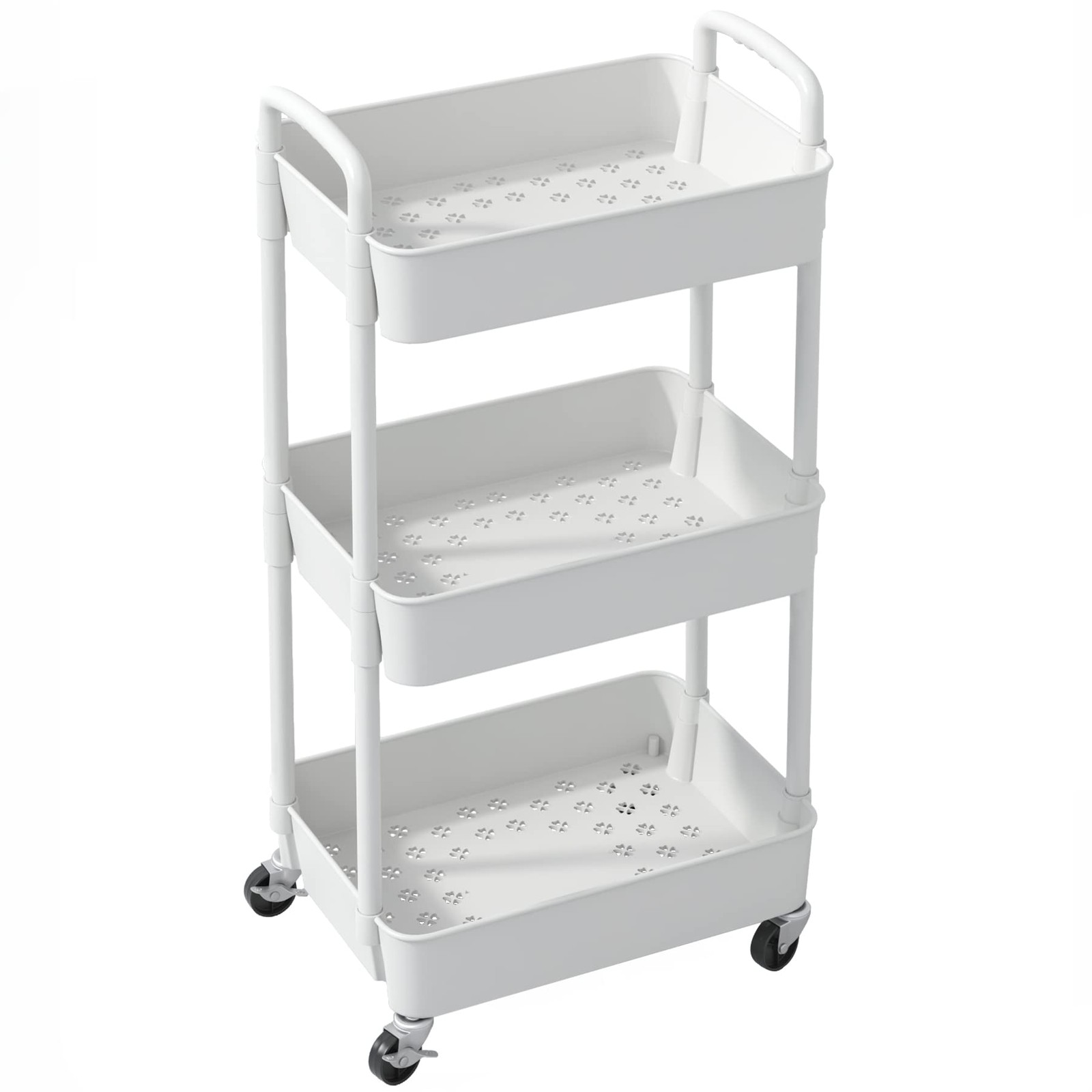 3-Tier Plastic Rolling Utility Cart with Wheels for Storage,White