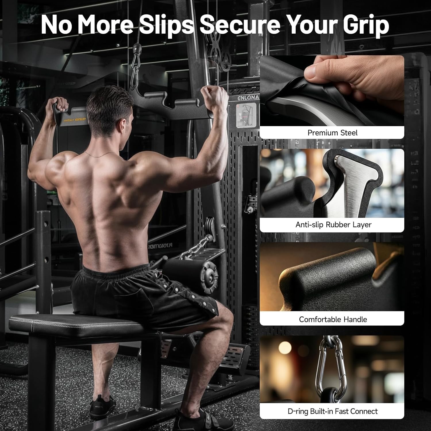 LAT Pull Down Bar w/ 6 Ergonomic Handles, Neutral Grip LAT Pulldown Attachments