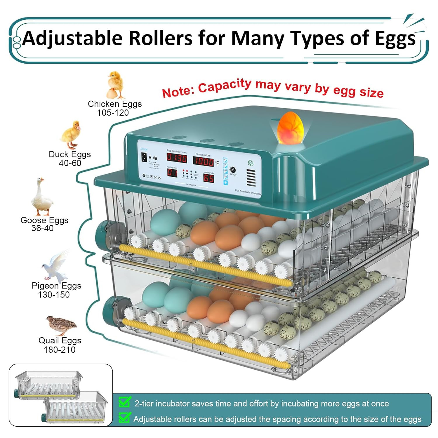 Incubators for Hatching Eggs 120, Chicken Egg Incubator with Automatic Egg Turni
