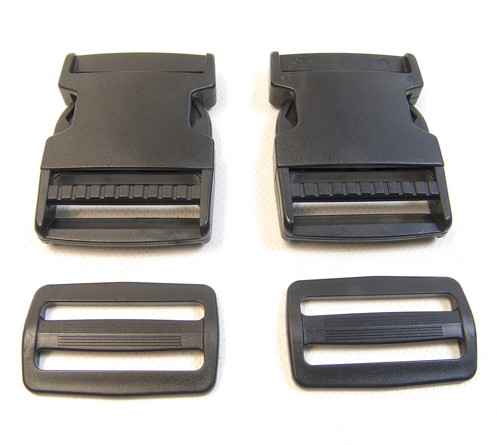 Quick Release Buckle, 2" Inch, w/ Webbing Slide, Acetal Plastic 2 Pc. Set