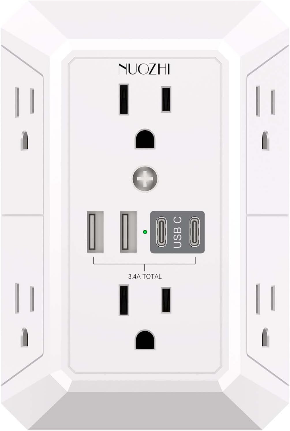 Outlet Extender Surge Protector -  6 Outlet Splitter with 4 USB Ports(2 USB-C),