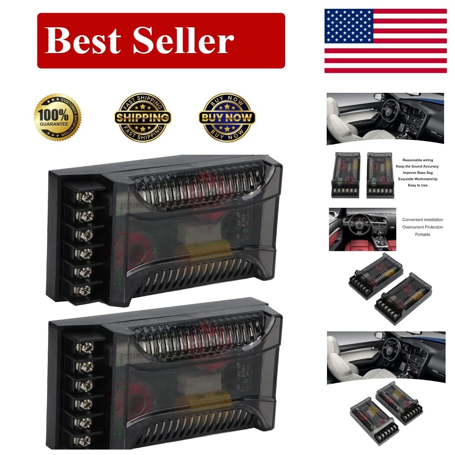 300W 2-Way Crossover -  Car Audio Speaker Frequency Divider for Enhanced Sound