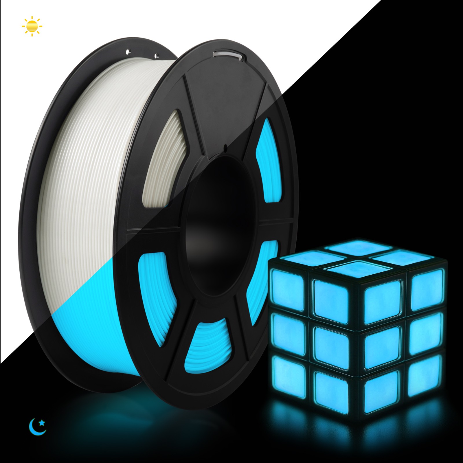 TECBEARS Glow in The Dark PLA Filament 1.75mm White to Glow Blue 3D Printer 1KG