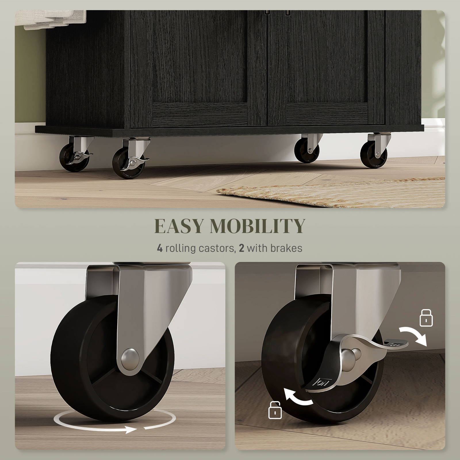 HOMCOM Kitchen Island with Storage and Power Outlets, Rolling Kitchen Cart