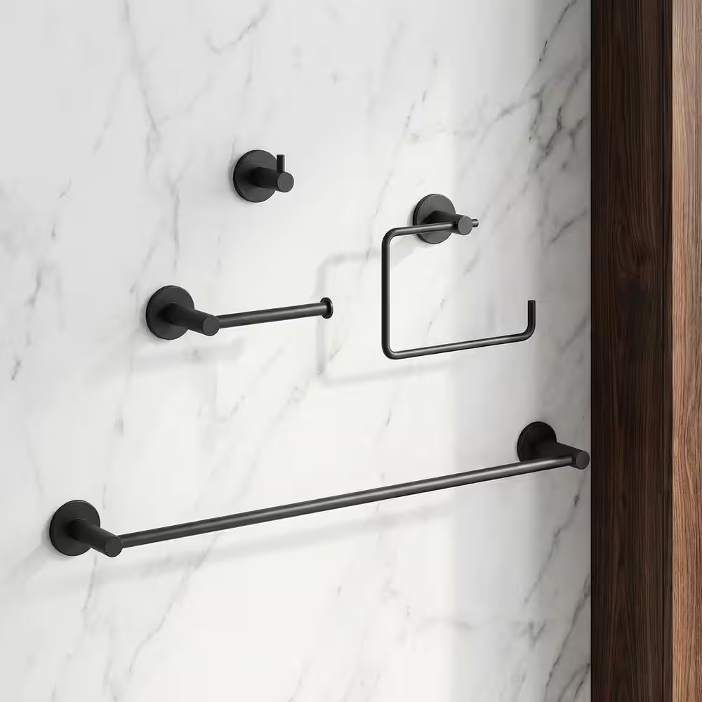 Cass 4-Piece Bath Hardware Set with 24 In. Towel Bar, Toilet Paper Holder, Hand